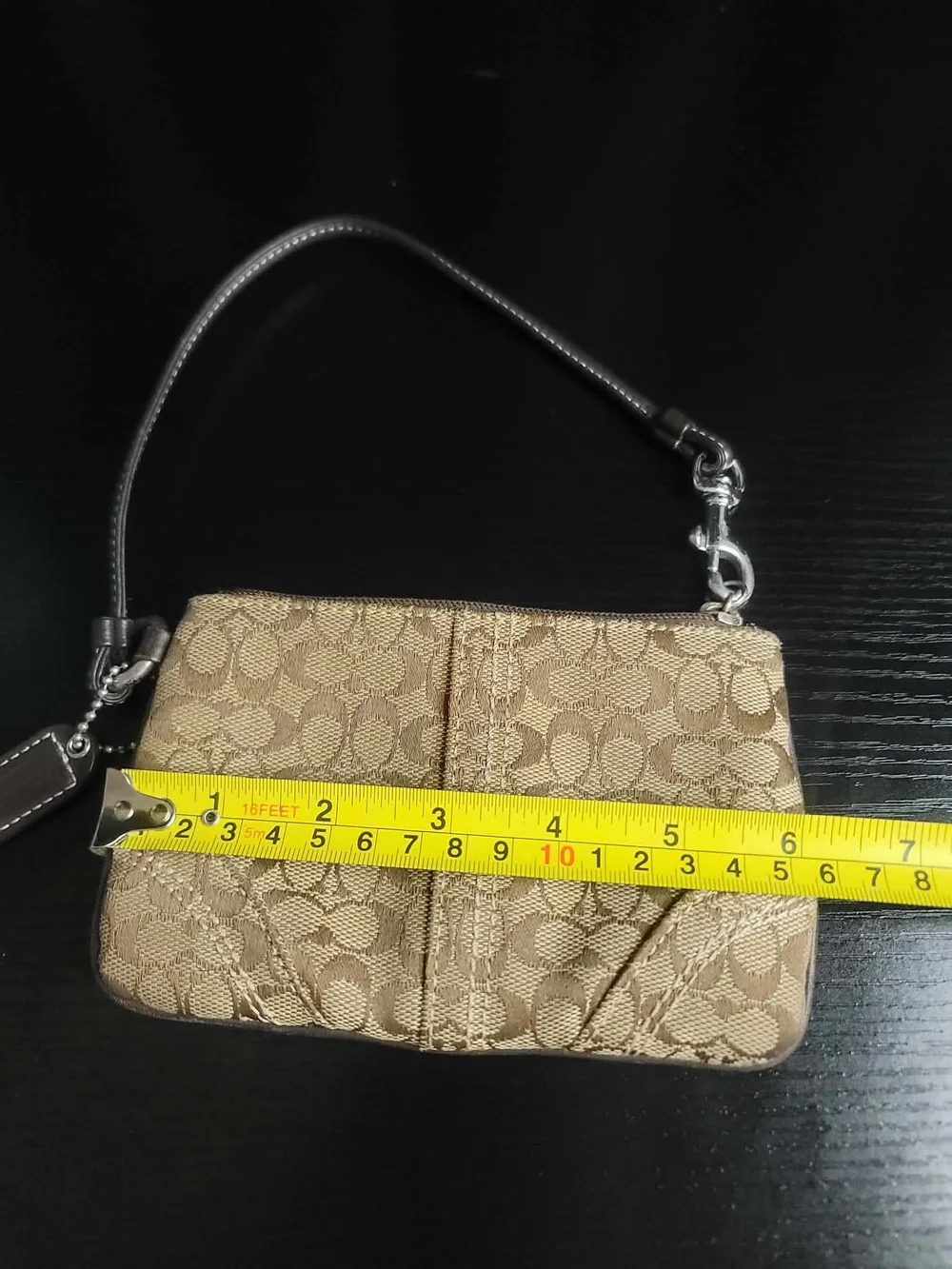 Coach Signature Jacquard Wristlet in Tan and Brown